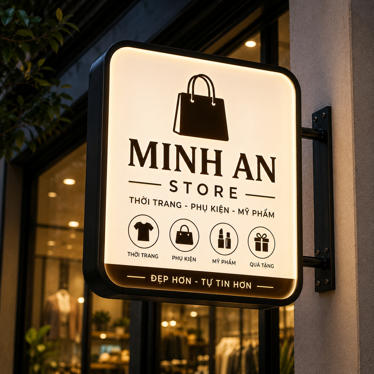 Mẫu hộp đèn mica cửa hàng