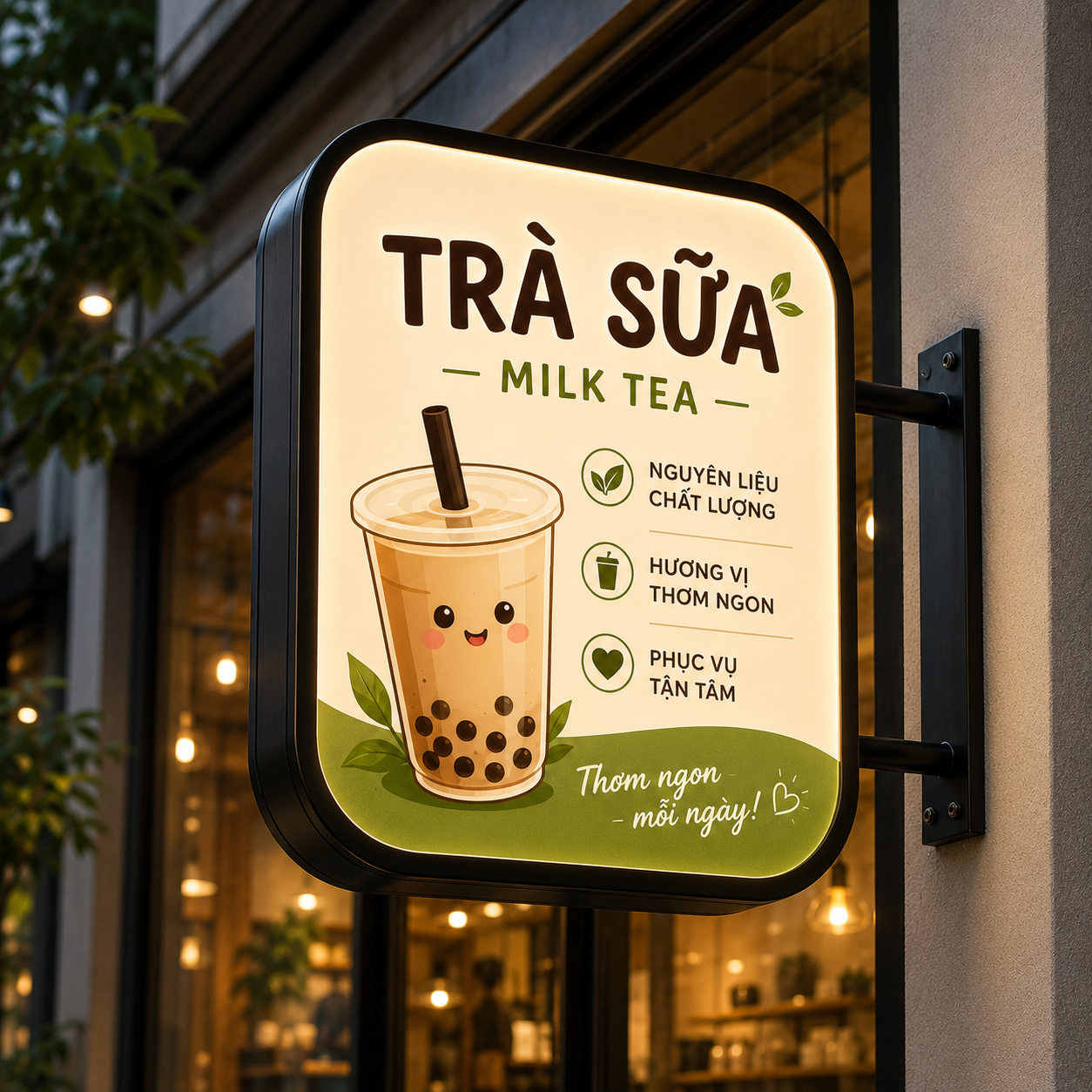 Mẫu hộp đèn mica trà sữa