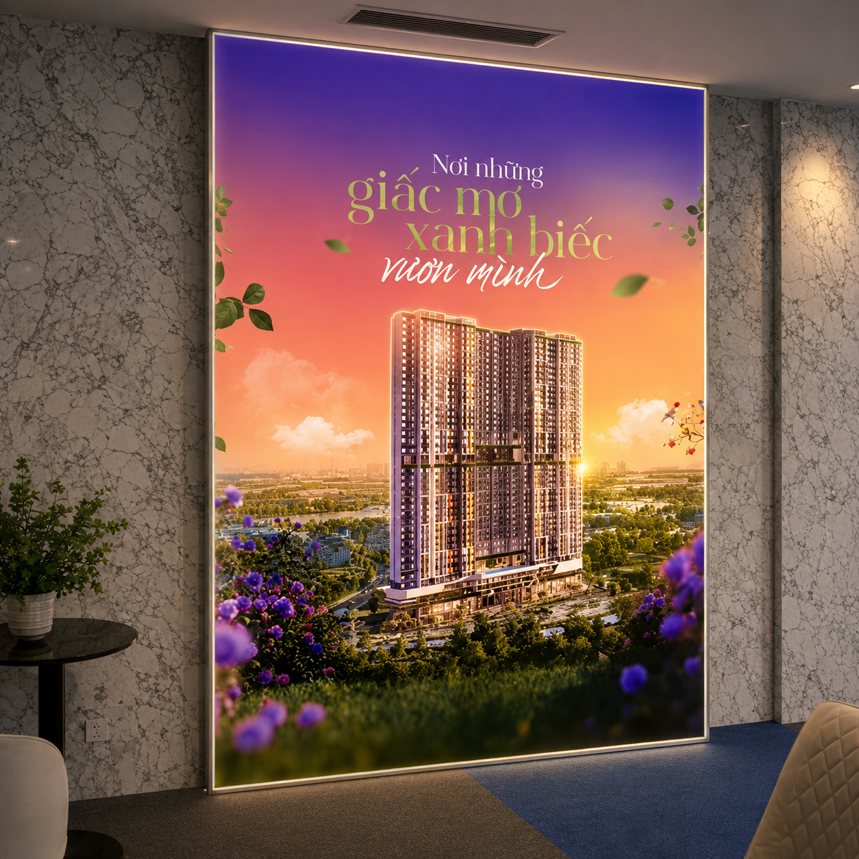 Hộp đèn bạt treo tường trong nhà